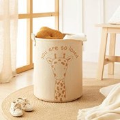 Resim Çocuk Odası Sevimli Zürafa Jüt Keten Kumaş Oyuncak Sepeti 33 X 40 Cm Ocean Home Textile