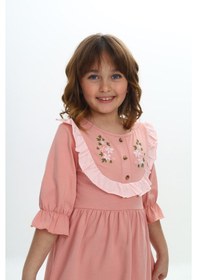 Resim Toontoy Kids Toontoy Kız Çocuk Nakış Desenli Elbise Pudra 