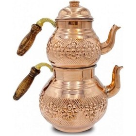 Resim Çaydanlık Bakır Büyük Boy Kırmızı Papatya Model Kırmızı 