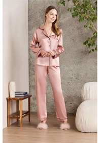 Resim Pierre Cardin Saten Biyeli Pijama Takımı 1200 Brandy Bronz 