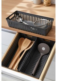 Resim Snippy Nivo - 3'lü Çekmece İçi Kaşıklık Seti Organizer Mutfak Düzenleyici Bıçaklık Kepçelik Gri Gri 