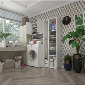 Resim Kenzlife Çamaşır Makinesi Dolabı Hayzumsüpürgemdf Byz 180 126 55 % 100 Mdf Full Mdf Banyo Kiler Çift Kapaklı Arkalıklı Çok Renkli 