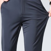 Resim Erkekler için Rahat Kesim, Deniz Mavisi Elbise Pantolonları - Esnek Spandex Karışımı, Düğmeli, Orta Yükseklik, Tüm Mevsimler İçin İş Giyimi, Ofis Kıyafeti|Rahat Kesim Pantolonları|Şık Bel Bandı 