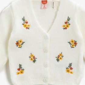 Resim Kız Bebek Çiçek Desenli, Örme, Düğmeli, V Yaka Yelek 