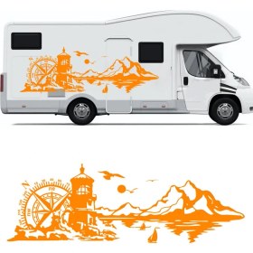 Resim Melek Pazarı Deniz Feneri Manzara, Pusula Doğa Manzarası Kamp Karavan STICKER-S1364 