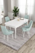 Resim Canisa Ram Serisi 80x132 Açılabilir Mutfak Masası Takımı Beyaz Masa 4 Su Yeşili Sandalye 