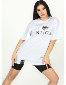 Resim Nice Baskılı Oversize Tshirt Beyaz-beyaz Beyaz 
