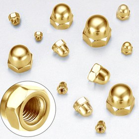 Resim Mekanik Ekipmanlar, Elektronik Ekipmanlar, Mobilya Dekorasyonu için Uygun, Altın Renkli Altıgen Dekoratif Kap Nut, Çoklu Boyutlar M3-M8, Bakır Altıgen Kap Nut 