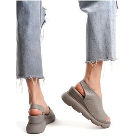 Resim Elit Lyna Kadın Hakiki Deri Dolgu Topuk Sandalet Gri Gri 