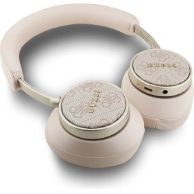 Resim Guess Lisanslı Pu Metal Klasik Yazı Logolu Kulak Üstü Bluetooth Kulaklık Pembe 