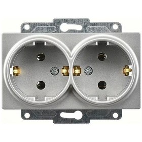 Resim Günsan Eqona Gümüş İkili Topraklı Priz Düğme Mekanizma Sıvaaltı 