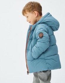 Resim Erkek Bebek Kapşonlu Şişme Mont Fermuarlı Peluş Astarlı 