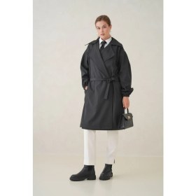 Resim D1fference Su Geçirmez Kruvaze Yaka Sık Dokuma Kadın Trençkot 