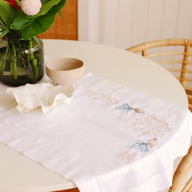 Resim Coral Nakışlı Keten Runner 50x160 cm Mavi - 50x160 cm 