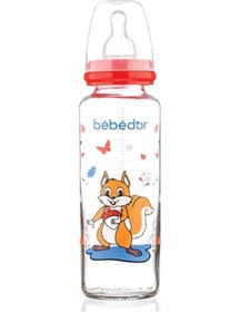 Resim Bebedor Desenli Silikon Emzikli Orta Akış Kırmızı 250 ML Cam Biberon 31302 