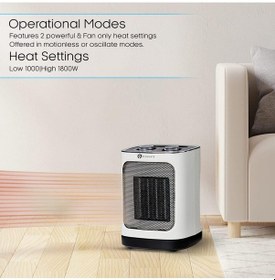 Resim Puremate Seramik Fanlı Isıtıcı, 2 Isıtma Ayarlı 1800w Taşınabilir Elektrikli Isıtıcı 