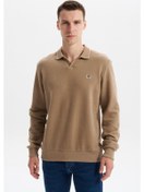 Resim Arma Erkek Regular Fit Polo Yaka Sweatshirt Karbon Fırçalı Selanik, %65 Pamuk %35 Polyester, Düğmesiz Basic K30554698602 Füme - Gri 