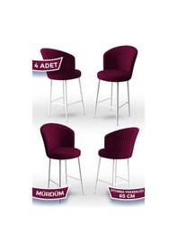 Resim Canisa Alte Serisi 4 Adet Mürdüm Sandalye 65 Cm Ada Mutfak Bar Sandalyesi Babyface Kumaş Beyaz Metal Ayaklı Sandalye Mürdüm Ayaklar Beyaz 