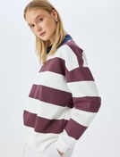 Resim Bisiklet Yaka Renk Bloklu Uzun Kollu Şardonlu Oversize Sweatshirt 