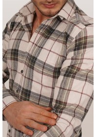 Resim Krem Oduncu Slimfit Erkek Gömlek Krem 