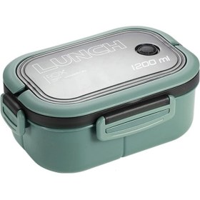 Resim 1200 ml 2 Katlı 6 Bölmeli Bpa'sız Pp Plastik Sefer Tası ve Beslenme Çantası - Hava Kilitli Bento Lunch Box, Çatal ve Kaşık Dahil (Yeşil) 