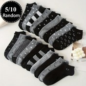 Resim 5 Çift/10 Çift Kadınlar İçin Moda Düşük Üst Bahar & Yaz Çorapları, Siyah ve Gri Renkte Çizgili Kalp Nokta Desenli Günlük Spor Çorapları, Basit Her Mevsim Stili 