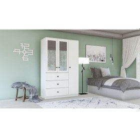 Resim Metalia Gm 310 Ece Lüx 3 Kapı 3 Çekmeceli Aynalı Düğme Kulplu Gardırop 