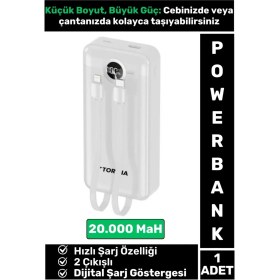 Resim Wintoup Kompakt 2 Çıkışlı Dijital Şarj Göstergeli Hızlı Şarj 20000 mAh Powerbank Taşınabilir Şarj Cihazı 