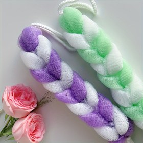 Resim Uzun Germe Arka Sünger, Arka Temizleyici Banyo Duş Ağ Süngeri, Peeling Vücut Scrub Germe Süngeri, Erkekler ve Kadınlar için Örülmüş Lofa 