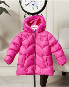 Resim Kız Bebek Kapüşonlu Fermuarlı Şişme Mont 51351 Pembe 