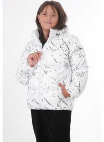 Resim Kız Çocuk Çıkabilir Kapüşonlu Su Ve Rüzgar Geçirmez Cepli Kışlık Şişme Mont & Kaban & Parka-61 Beyaz 