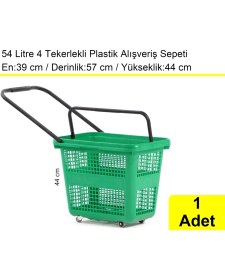 Resim Akdenizpos Tekerlekli Plastik Market Alışveriş El Sepeti 54 Litre Yeşil 1 Adet 