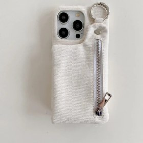 Resim Elmpaly İphone 13 Beyaz Kot Desenli Kartlık, Bozuk Para Cüzdanı Ve Telefon Kılıfı 