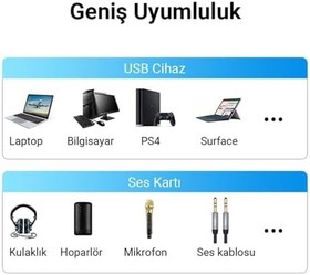 Resim VegGieg USB Harici Ses Kartı Adaptörü 3.5mm Kulaklık ve Mikrofon Girişli 
