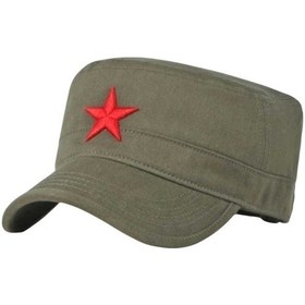 Resim Uniquetrenders Unisex Pamuklu Yıldızlı Castro Şapka Haki 