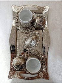 Resim Osmanlı Motifli 2 Kişilik Kahve Fincan Takımı Gümüş İşlemeli 