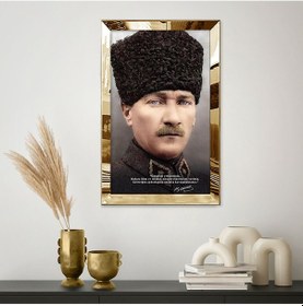 Resim Gold Aynalı Pleksi Çerçeveli Gençliği Yetiştiriniz Sözlü Mustafa Kemal Atatürk Kaliteli Baskı Tablo 