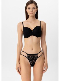 Resim Pierre Cardin Lingerie Kadın Milan Push Up Dantelli Sütyen Tanga Takım Siyah 