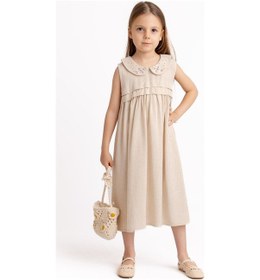 Resim Cigit Bebe Yaka Nakışlı Keten Elbise 2-7 Yaş Naturel Naturel 