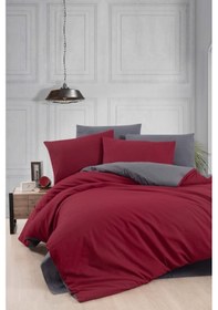 Resim Ranforce %100 Pamuk Çift Kişilik Gri-bordo Renk Nevresim Takımı Siyah 