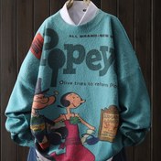 Resim Kadınlar İçin Karikatür Denizci Desenli Kazak, Rahat Yuvarlak Yaka Uzun Kollu Üst 