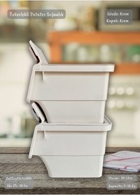 Resim 2 Li Krem Tekerlekli Sebzelik Patates Soğan Sepeti Zarif Organizer Patateslik Minimal Soğanlık 24 L Krem 