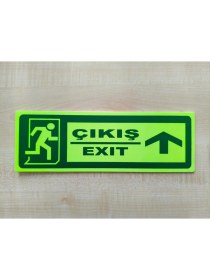 Resim Çizgi Yangın Söndürme 30X10 cm Fosforlu Yangın Uyarı (Acil Çıkış-Emergency Exit) Levhası (Yukarı Yön) 