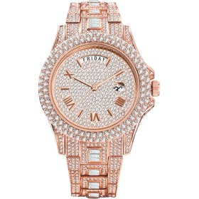 Resim 2xudc Gül Altın Zirkon Kakma Yüksek Kalite Sıcak Satış Hip Hop Moda Çift Takvim Iş Erkekler Için Tam Elmas Vvs Mozanit Kuvars Izle (Yurt Dışından) 