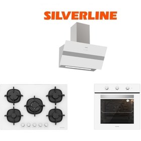 Resim Silverline Beyaz Cam Ankastre Set (3472 Bold 60+CS5364W01+BO6503W01) 