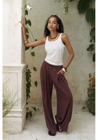 Resim Mai Collection Mai Studios Co. Mahoney Bordo Keten Palazzo Pantolon Bordo 