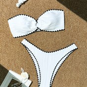 Resim 2025 Yeni Katı Renkli Avrupa ve Amerikan Seksi Push-Up Bikini Kadınlar için Ayrık Mayo ile Kenarlı Yüksek Bel 