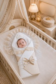 Resim Sitilin Kız Erkek Bebek Hastane Çıkışı Unisex Lüks Duvaklı Kundak Battaniye STL48441 