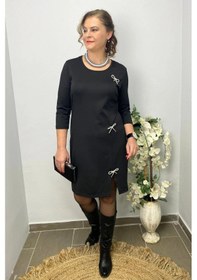 Resim Mia Butik Kadın Siyah Broş Hediyeli Star Elbise Siyah 