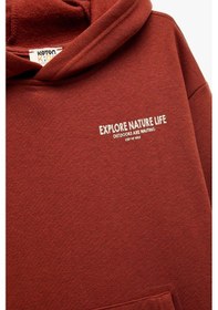 Resim Koton Erkek Çocuk Uzun Kollu Baskılı Şardonlu Pamuklu Kapşonlu Sweatshirt Kiremit 